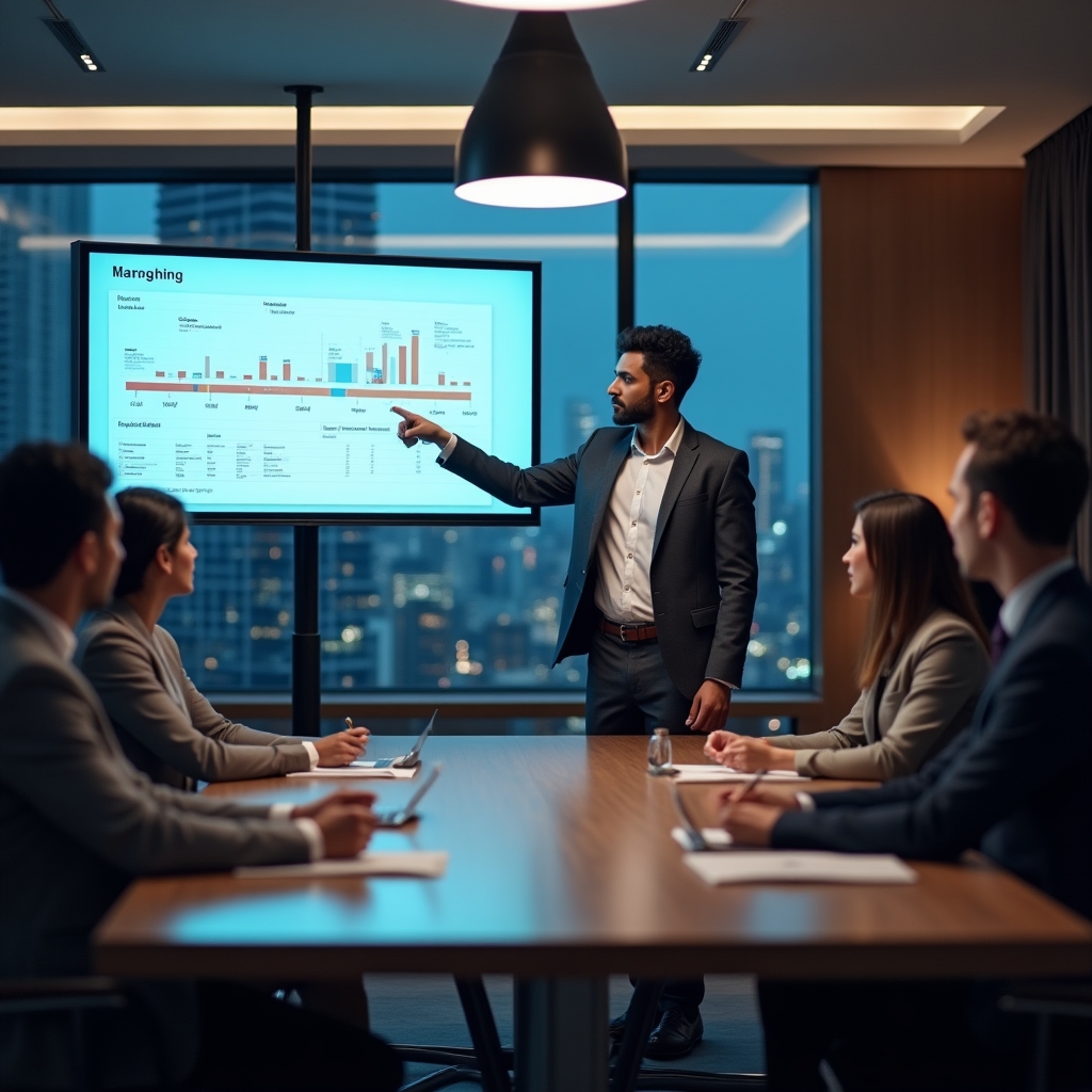 Manager prezentând un proiect echipei