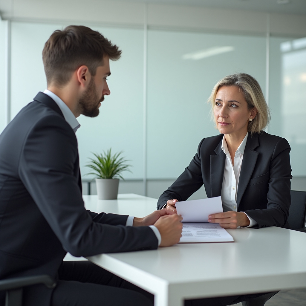 Discuție de negociere salariu la birou