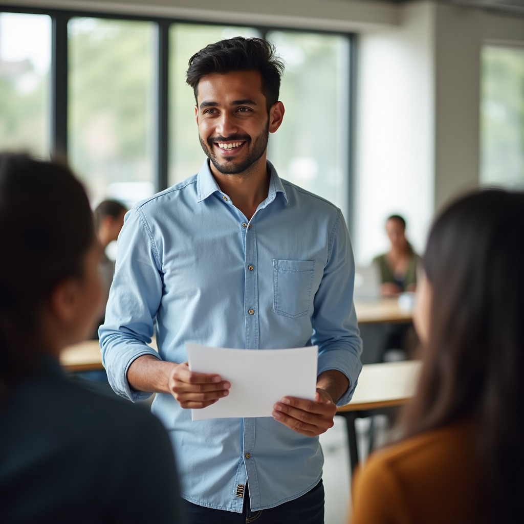 Tânăr profesionist în prima prezentare